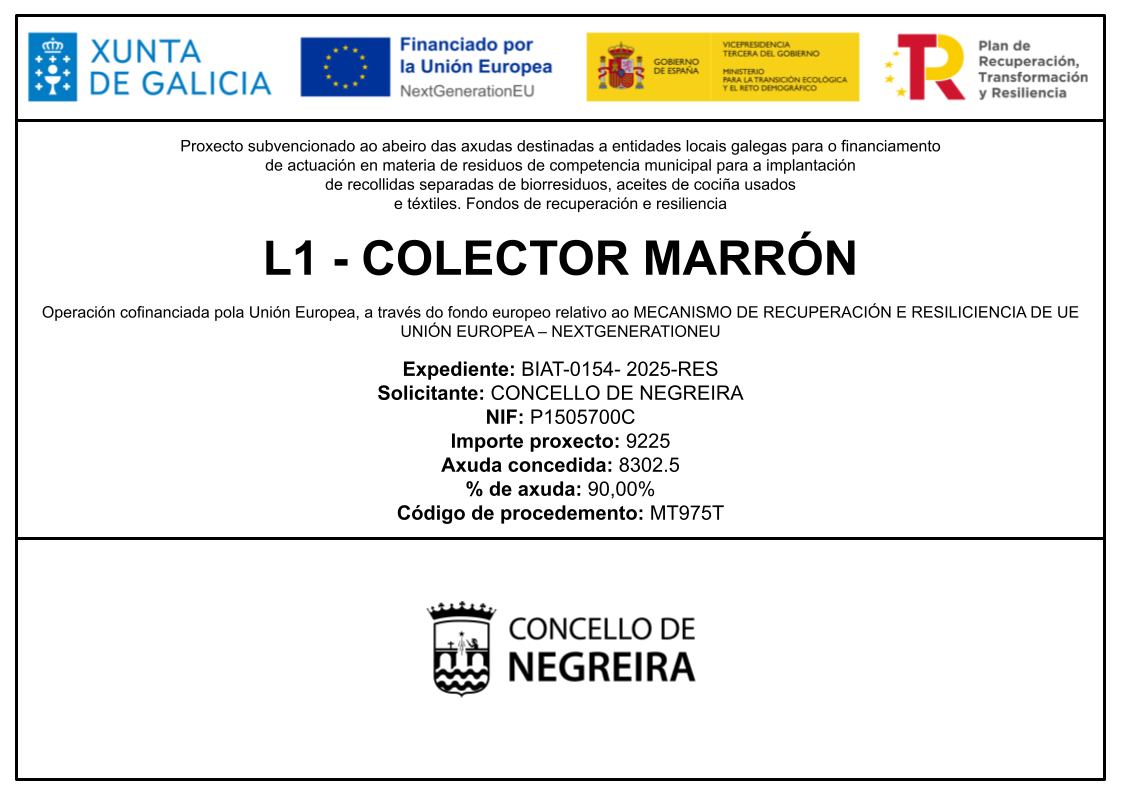 Placa axuda CONCELLO DE NEGREIRA - L1 - COLECTOR MARRÓN