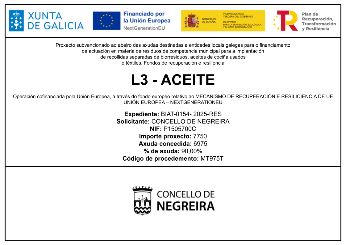 Placa axuda CONCELLO DE NEGREIRA - L3 - ACEITE