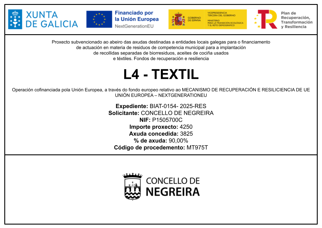 Placa axuda CONCELLO DE NEGREIRA - L4 - TEXTIL